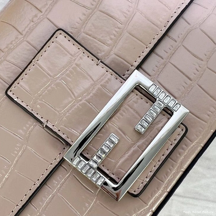 Affordable HOT In Fendi Leather Crocodile Tiffany Medium Baguette Khaki Bag 0804
